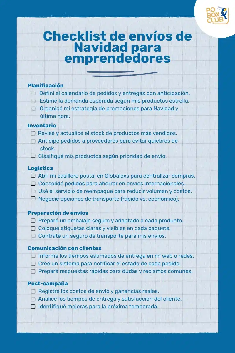 Checklist de envíos de Navidad para emprendedores - Globalexs